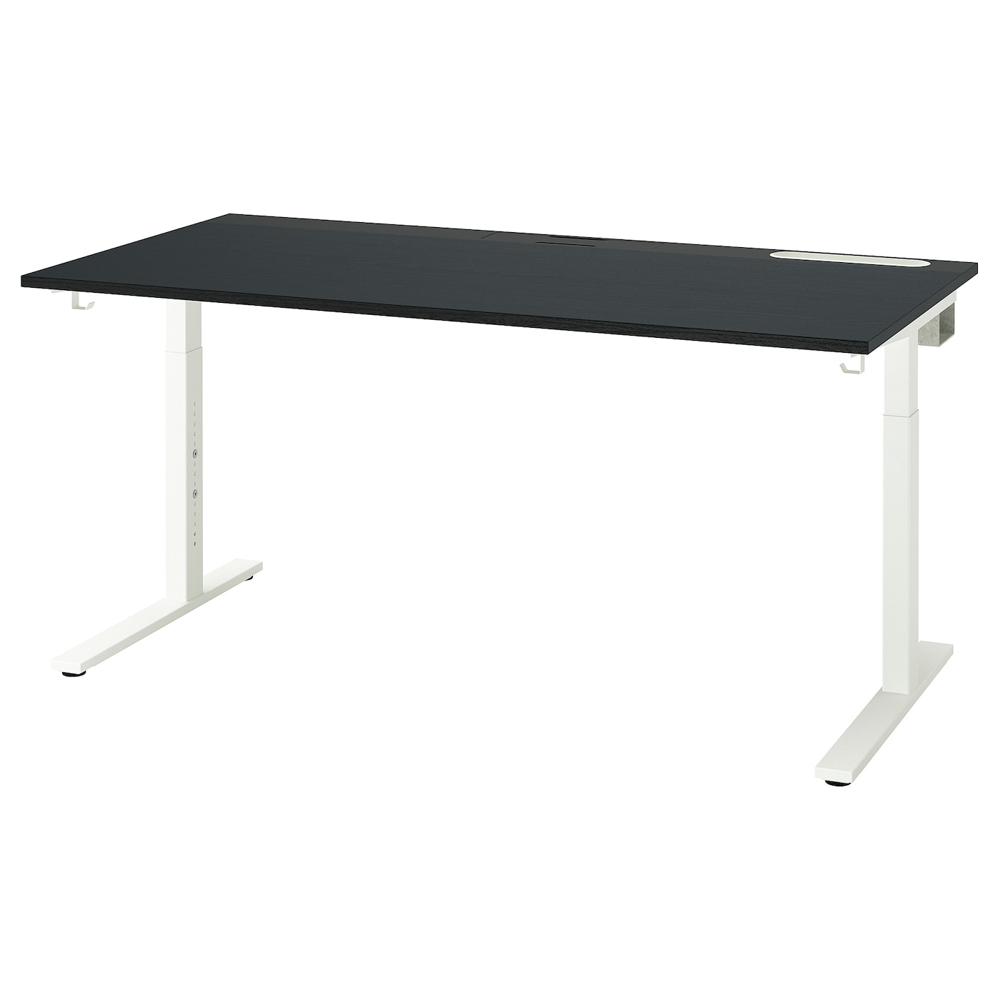 IKEA MITTZON biurko, okl jesionowa bejcowana na czarno/czarny biały, 160x80 cm