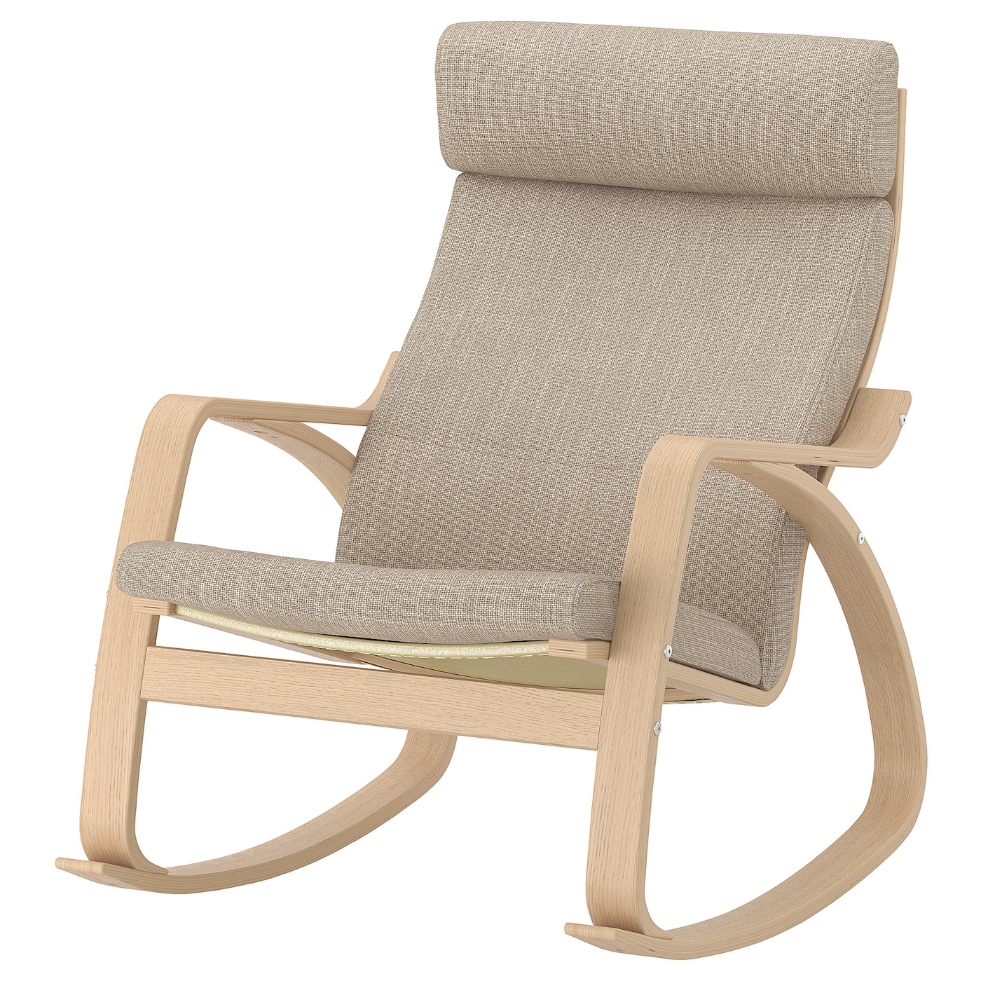 IKEA POÄNG krzesło bujane, okleina dębowa bejcowana na biało/Hillared beżowy, Szerokość: 68 cm