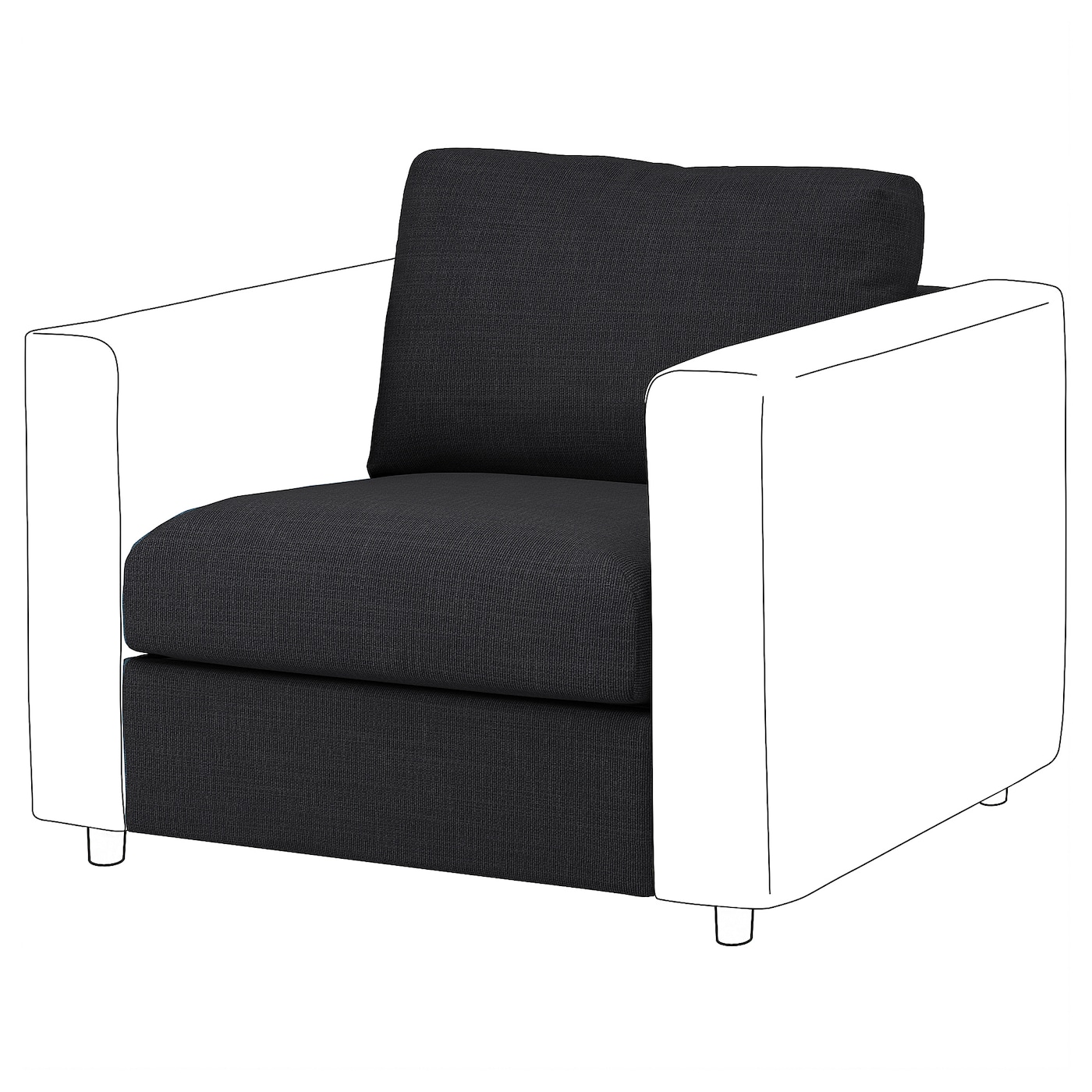 IKEA VIMLE sekcja 1-osobowa, Hillared antracyt, Wysokość z poduchami oparcia: 80 cm
