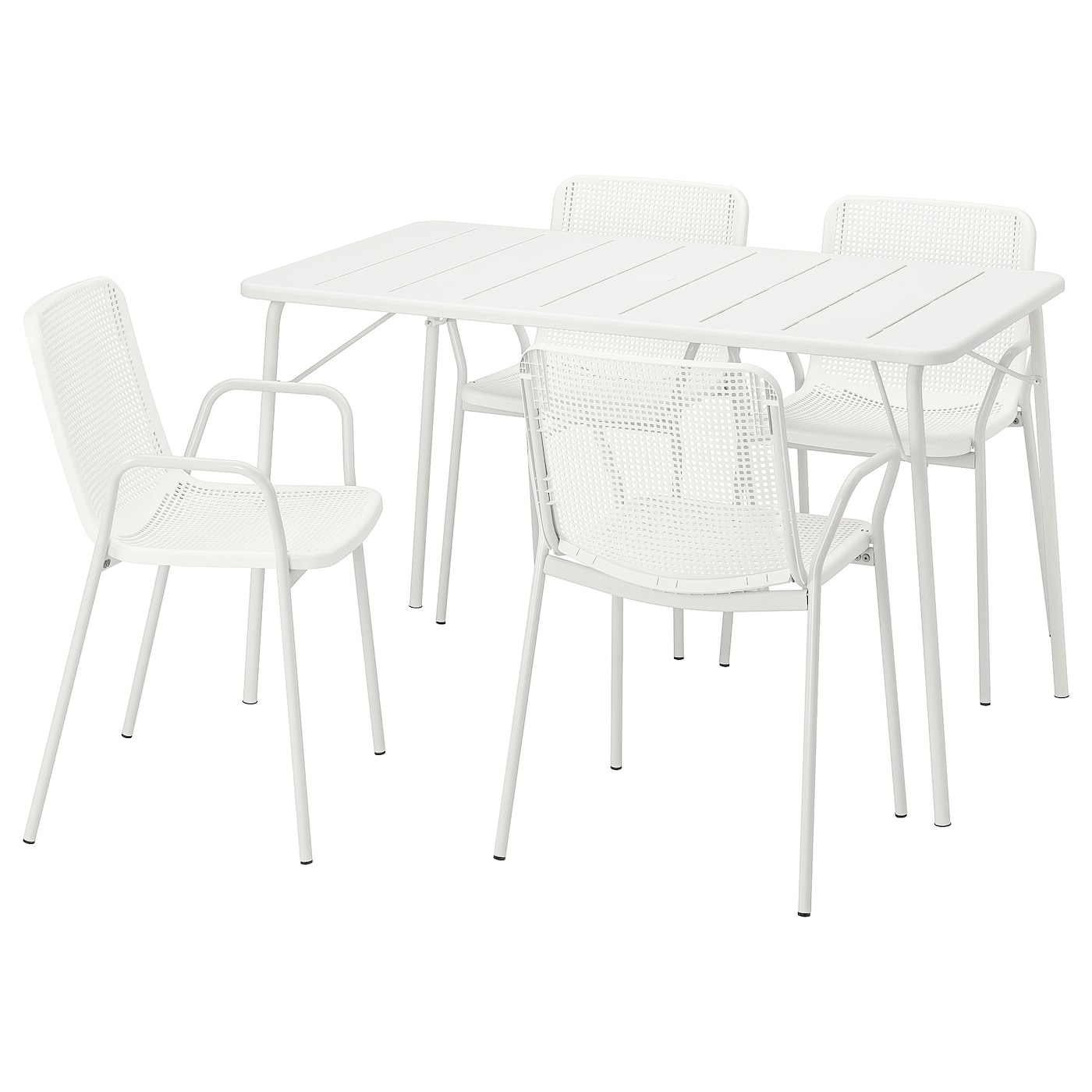 IKEA TORPARÖ stół+4 krzesła z podłok, na zew, składany biały/biały, 130x74 cm