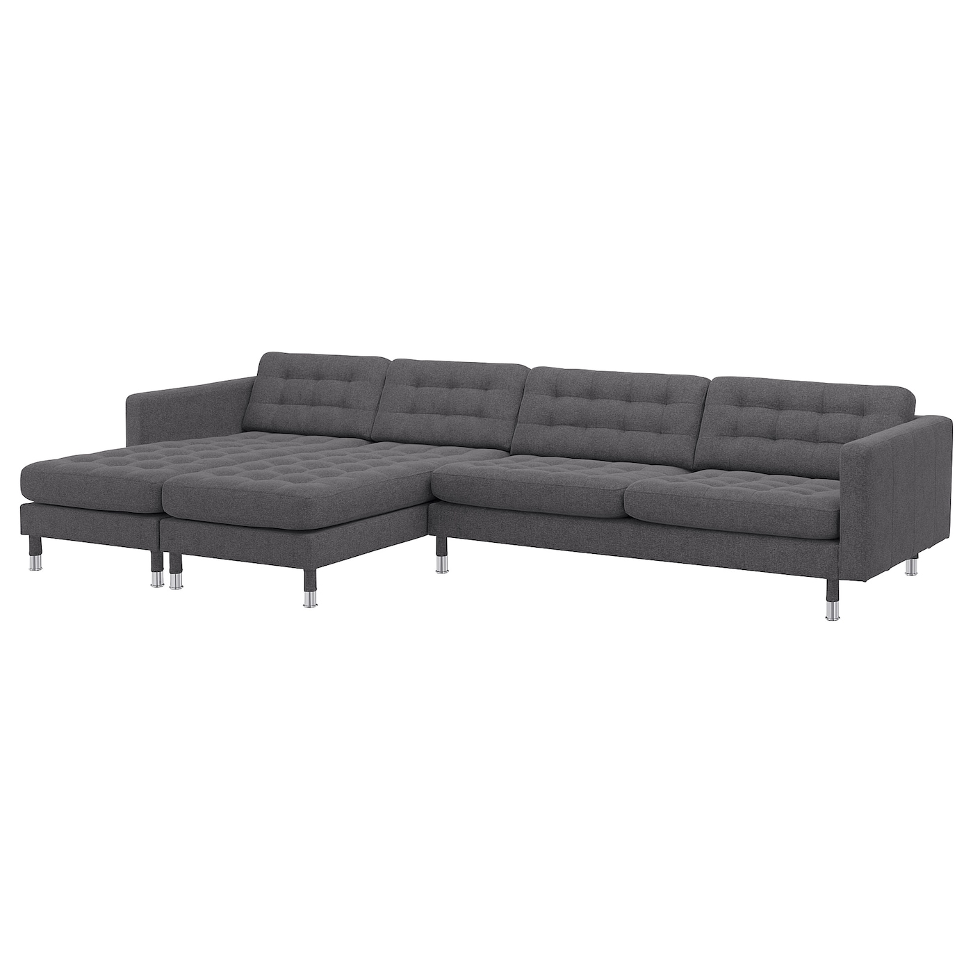 IKEA LANDSKRONA sofa 5-częściowa, z szezlongami/Gunnared ciemnoszar/metal, Szerokość: 360 cm