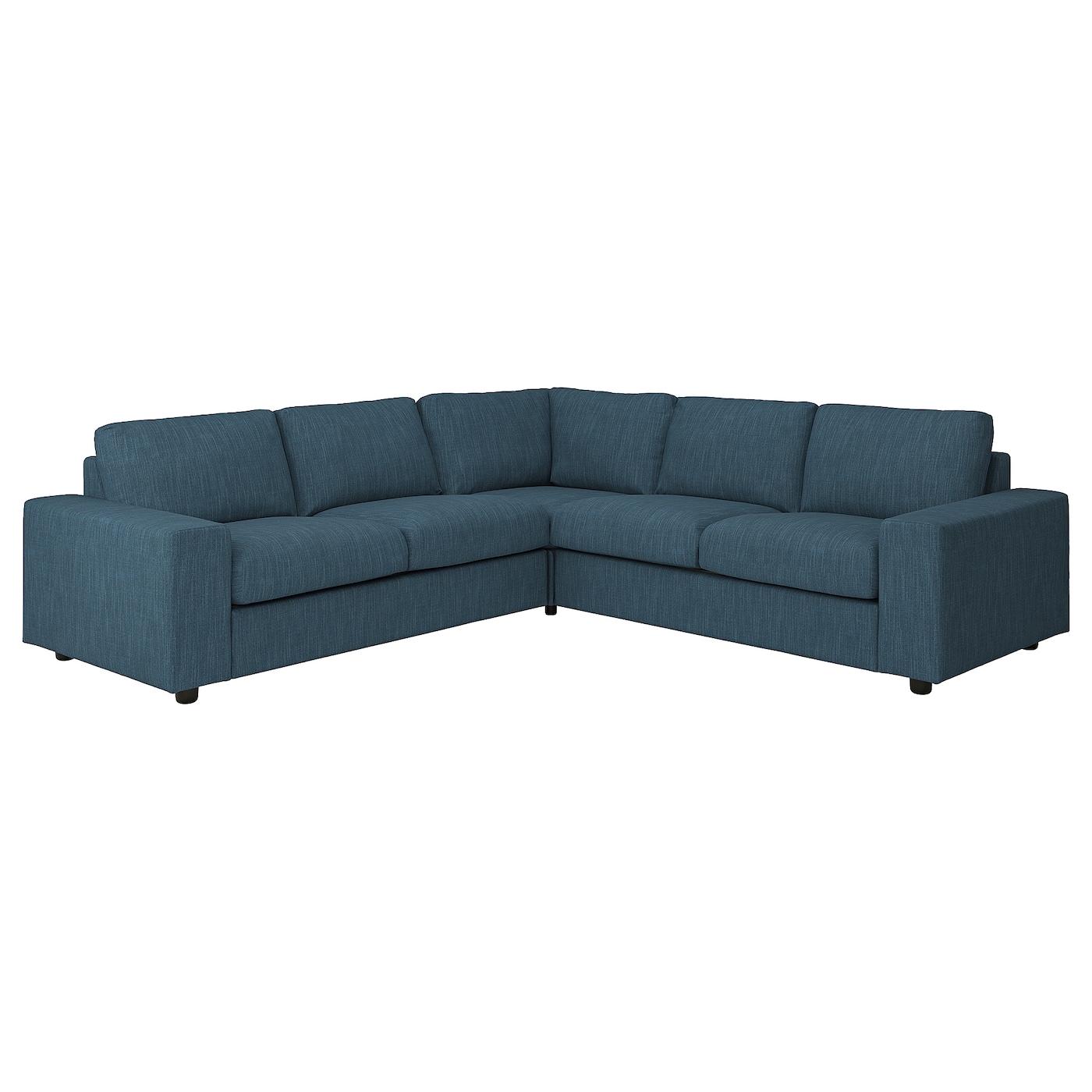 IKEA VIMLE sofa narożna 4-osobowa, z szerokimi podłokietnikami/Hillared granatowy, Wysokość z poduchami oparcia: 83 cm