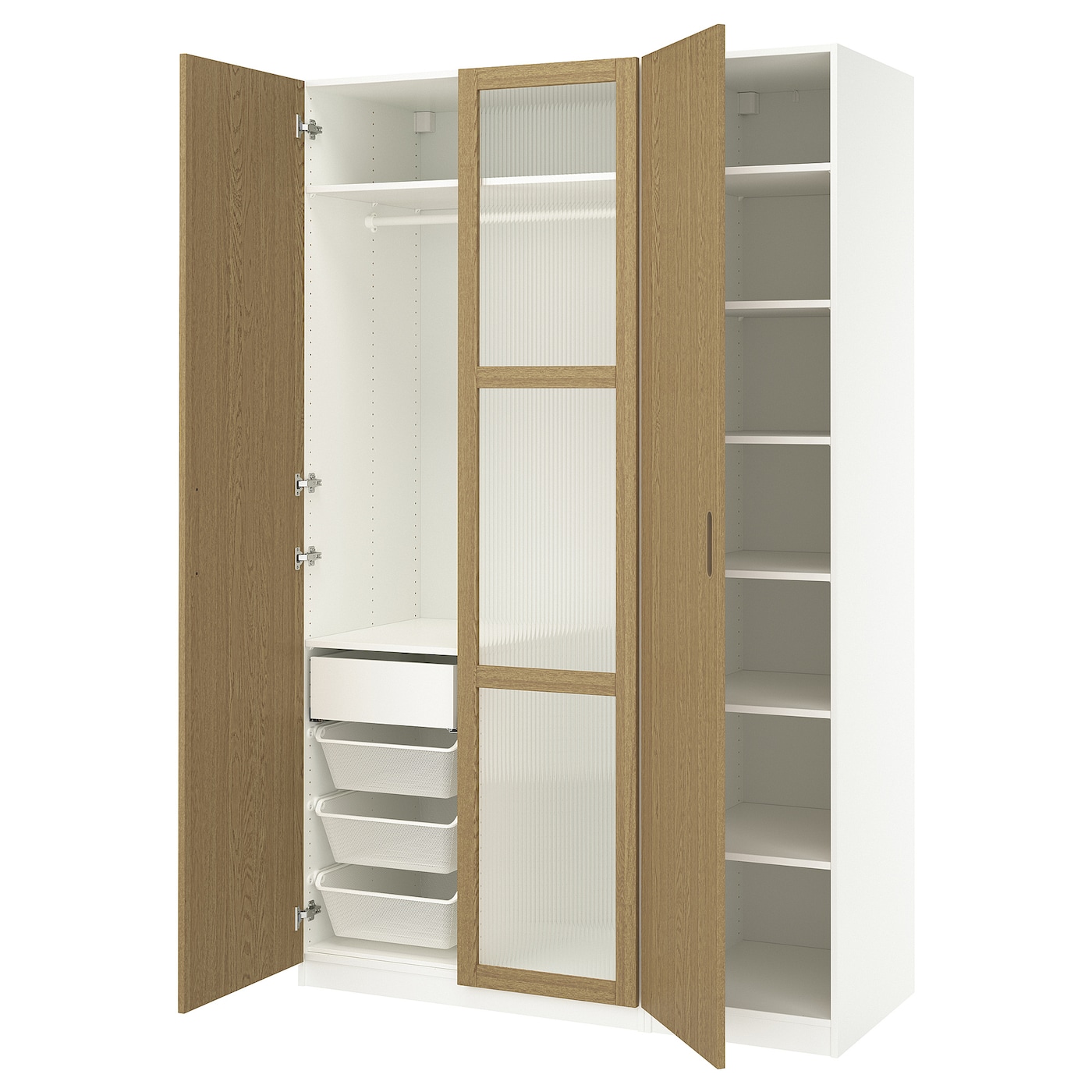 IKEA PAX / TONSTAD kombinacja szafy, biały/okl dęb szkło, 150x60x236 cm