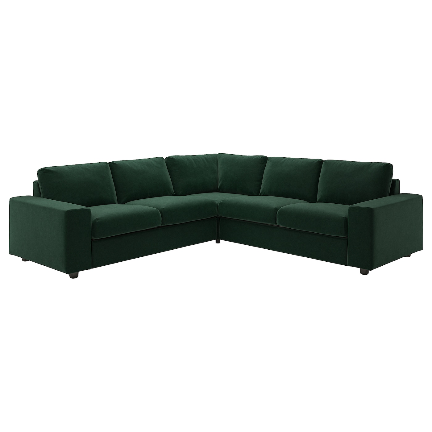 IKEA VIMLE sofa narożna 4-osobowa, z szerokimi podłokietnikami/Djuparp ciemnozielony, Wysokość z poduchami oparcia: 83 cm