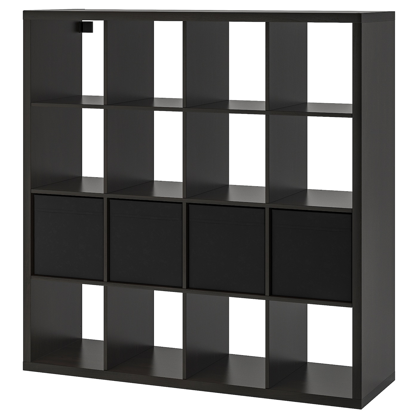 IKEA KALLAX regał z 4 wkładami, czarnybrąz, 147x147 cm