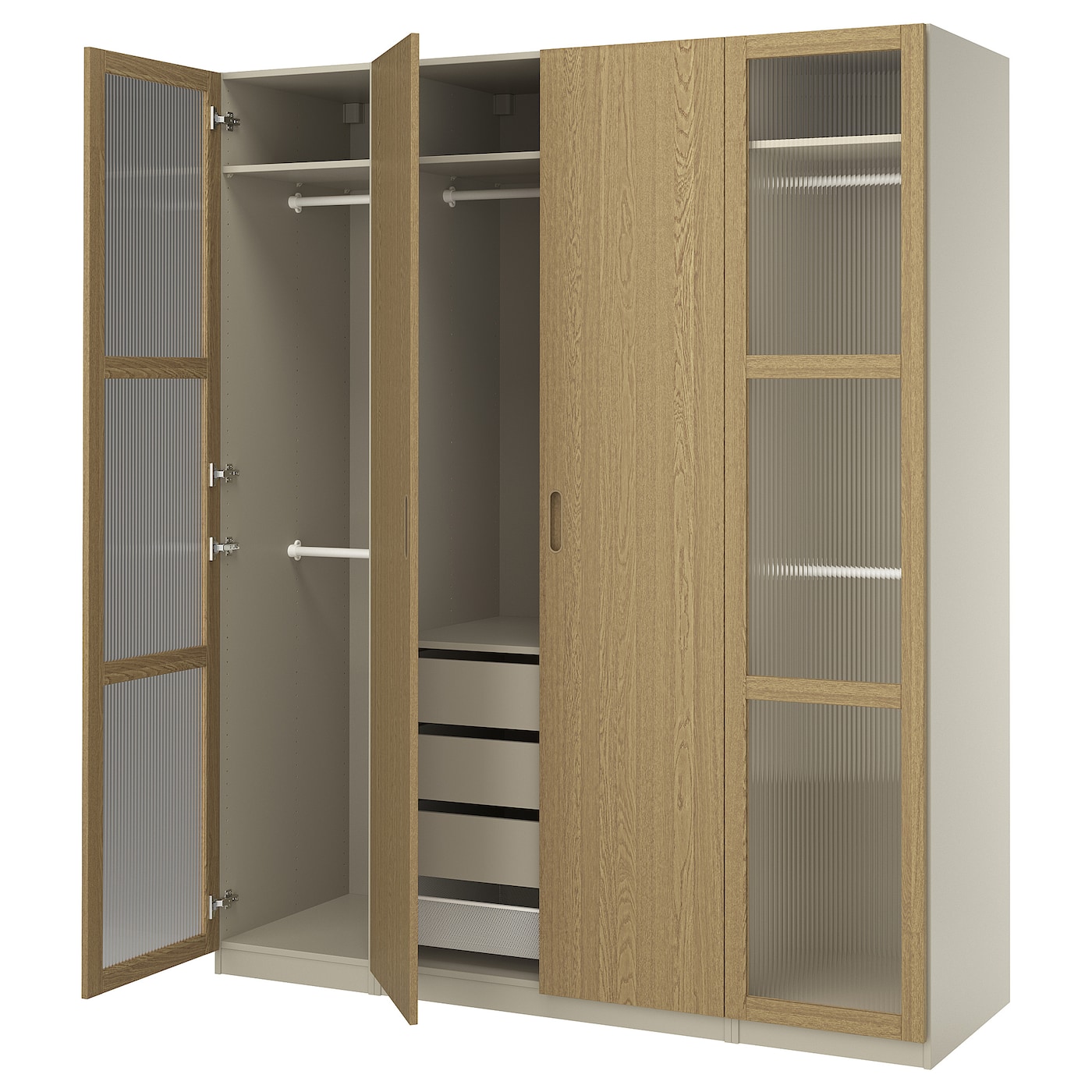 IKEA PAX / TONSTAD kombinacja szafy, szarobeżowy/okl dęb szkło, 200x60x236 cm