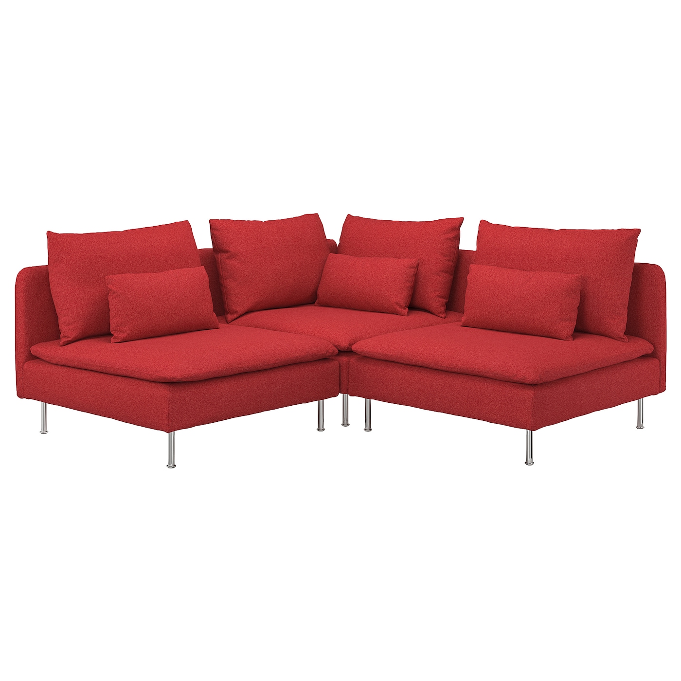 IKEA SÖDERHAMN sofa narożna 3-osobowa, Tonerud czerwony, Wysokość z poduchami oparcia: 83 cm