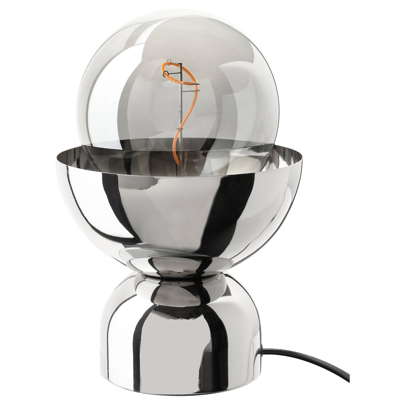 IKEA ACKJA / MOLNART lampa stołowa z żarówką, efekt chromowania/kula szare szkło przezroczyste