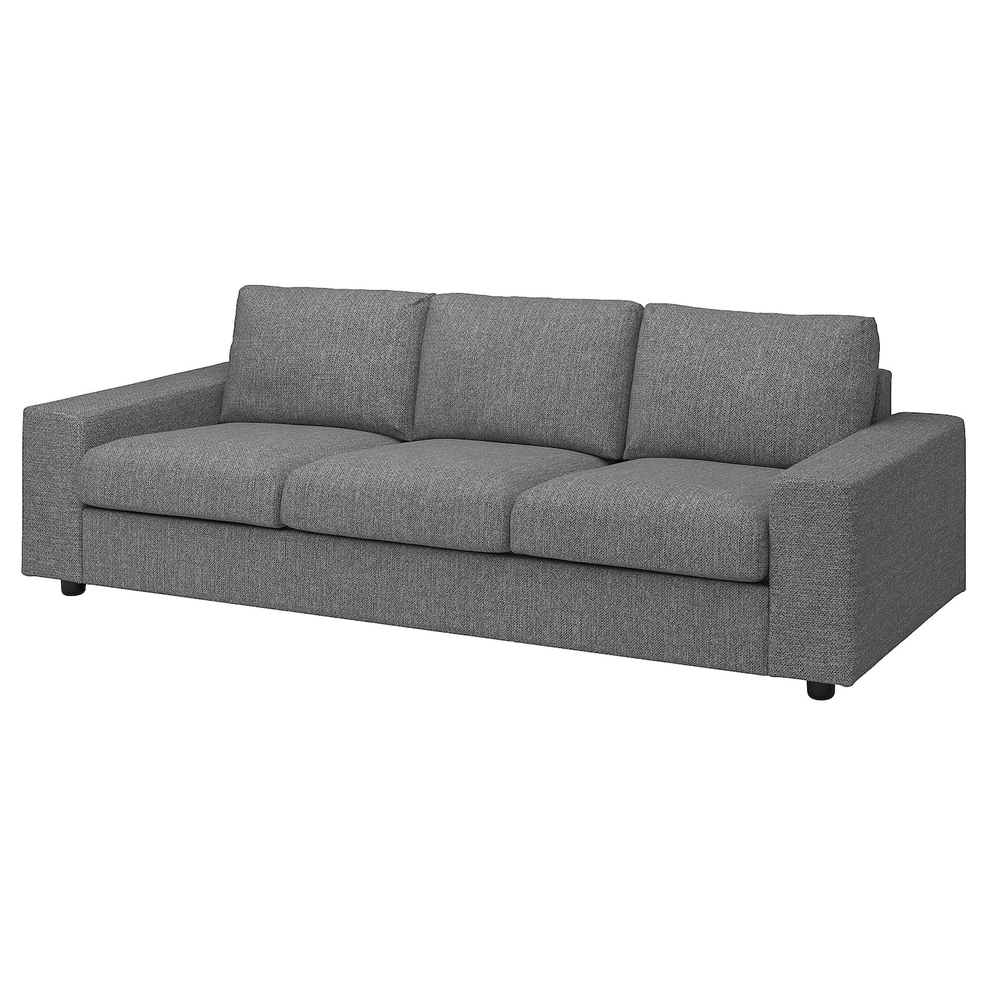 IKEA VIMLE sofa 3-osobowa, z szerokimi podłokietnikami/Lejde szary-czarny, Wysokość z poduchami oparcia: 83 cm