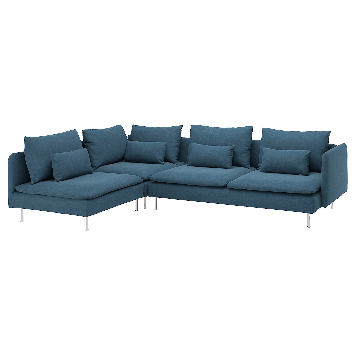 IKEA SÖDERHAMN sofa narożna 4-osobowa, z otwartym końcem/Tallmyra niebieski, Wysokość z poduchami oparcia: 83 cm