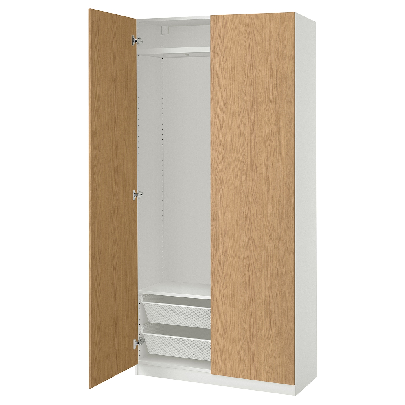 IKEA PAX / STORKLINTA kombinacja szafy, biały/imit. dębu, 100x38x201 cm