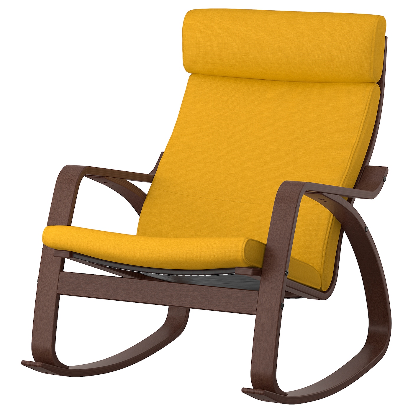 IKEA POÄNG krzesło bujane, brązowy/Skiftebo żółty, Szerokość: 68 cm