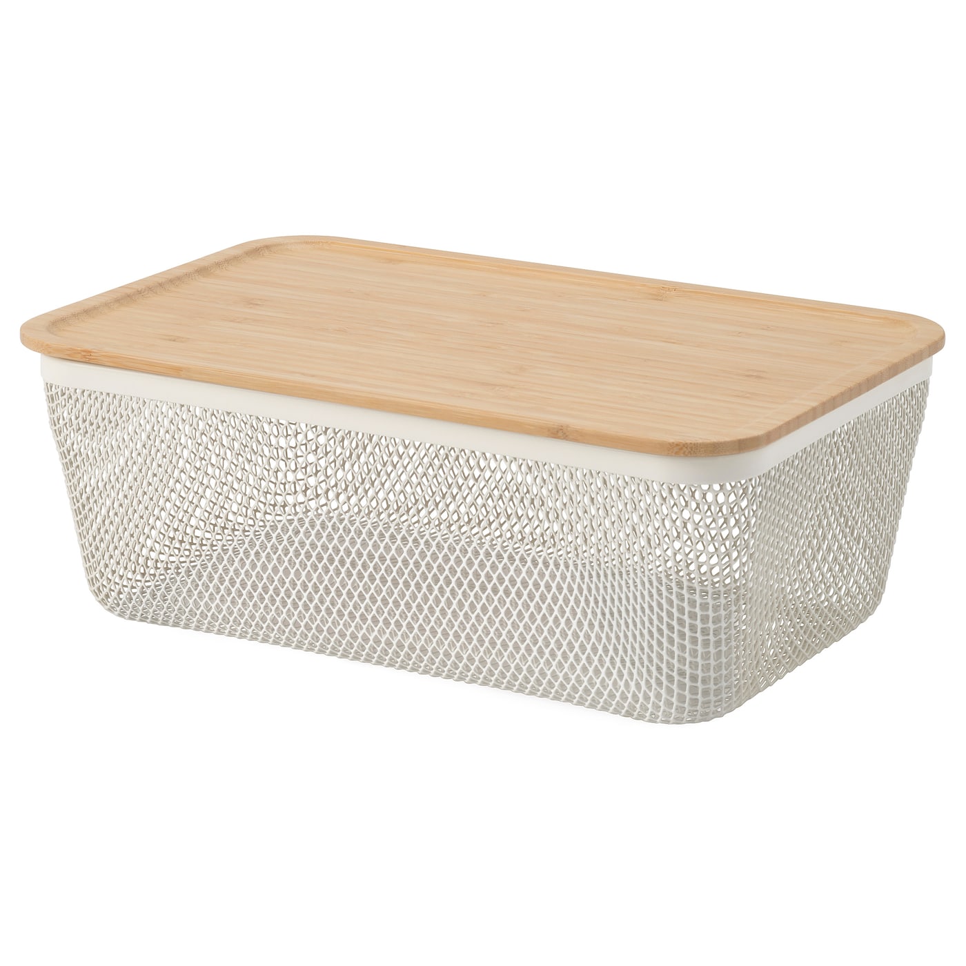 IKEA IKEA 365+ kosz na żywność z pokrywką, prostokąt metal/biały bambus, 32x21x13 cm