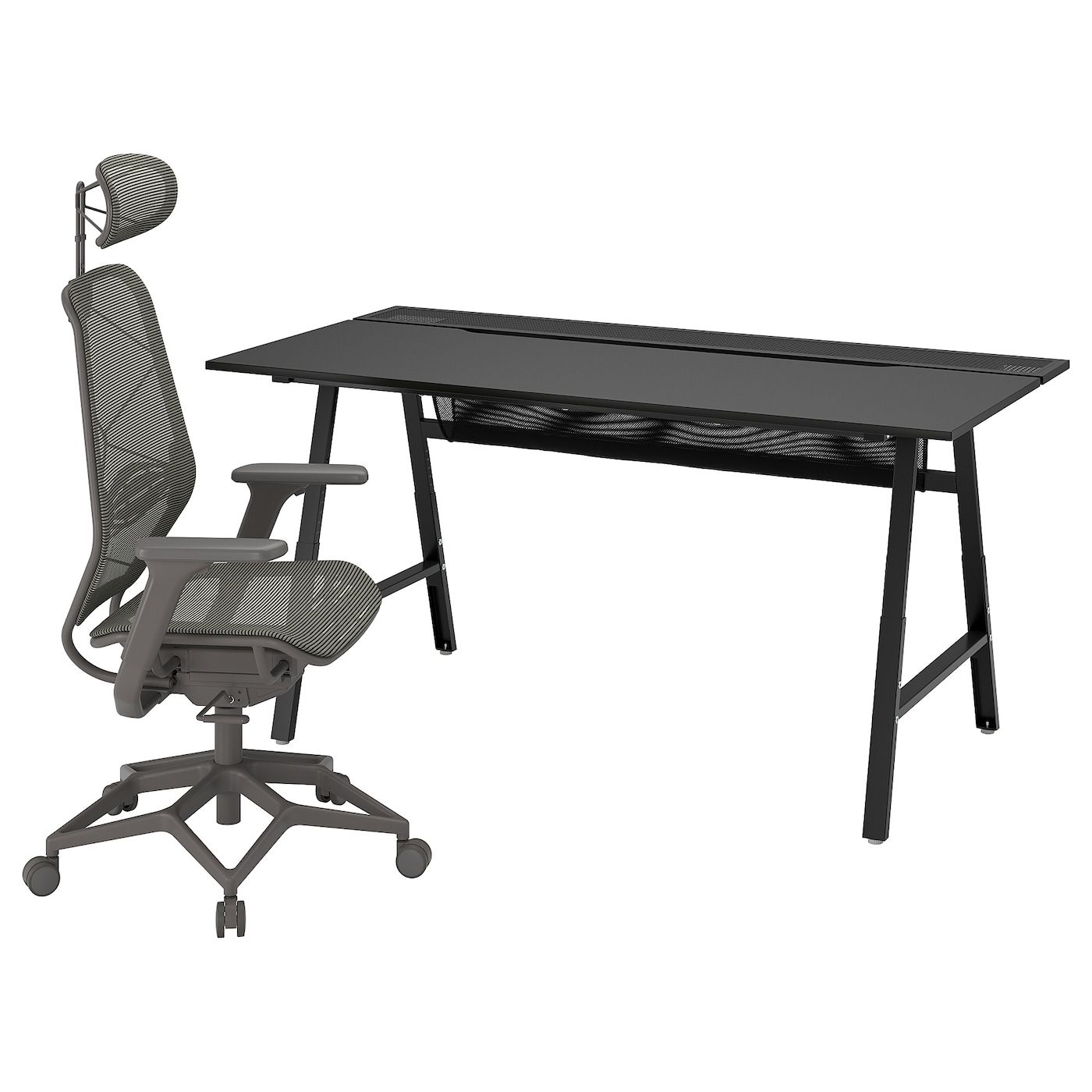 IKEA UTESPELARE / STYRSPEL biurko gamingowe i krzesło, czarny/szary