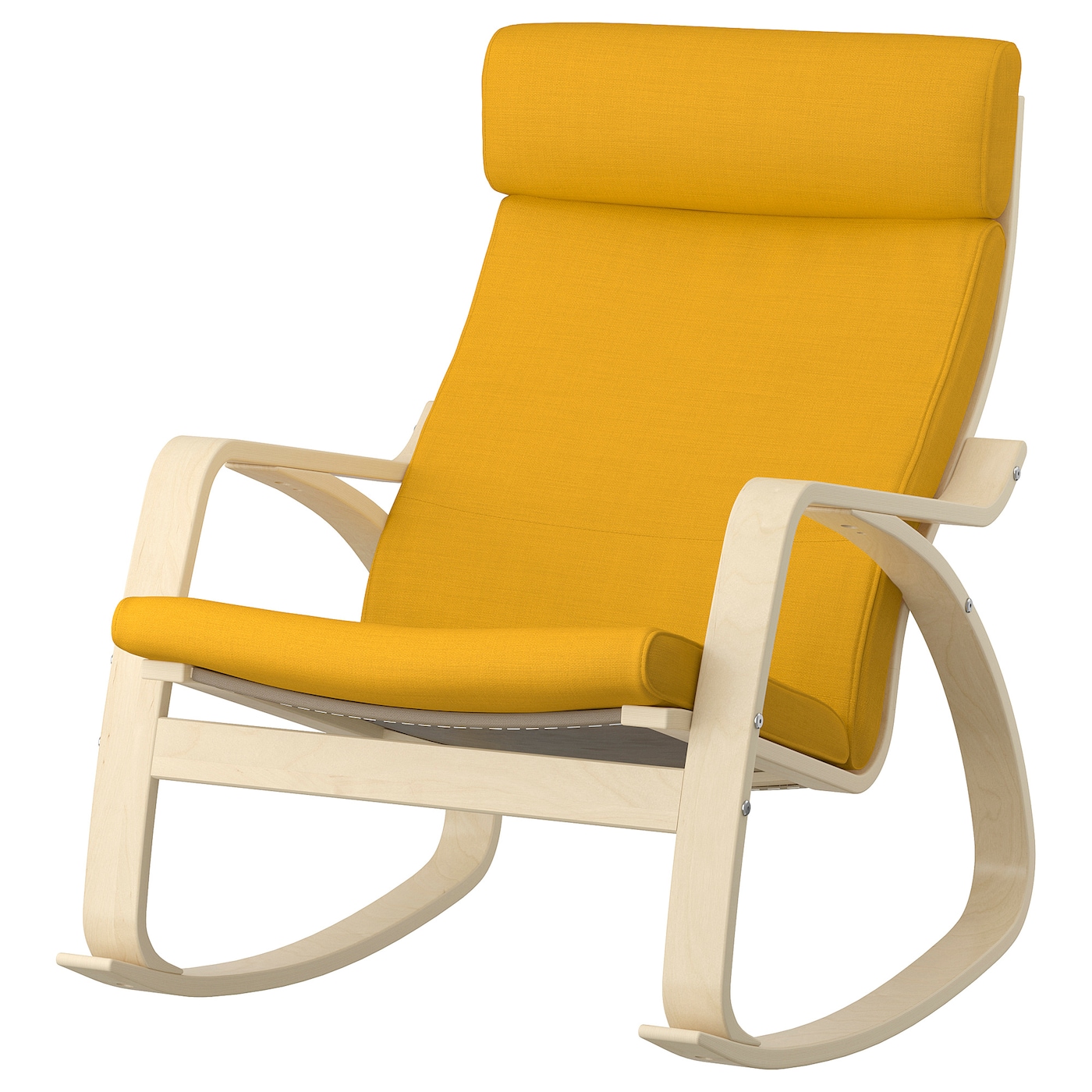 IKEA POÄNG krzesło bujane, okl brzoz/Skiftebo żółty, Szerokość: 68 cm
