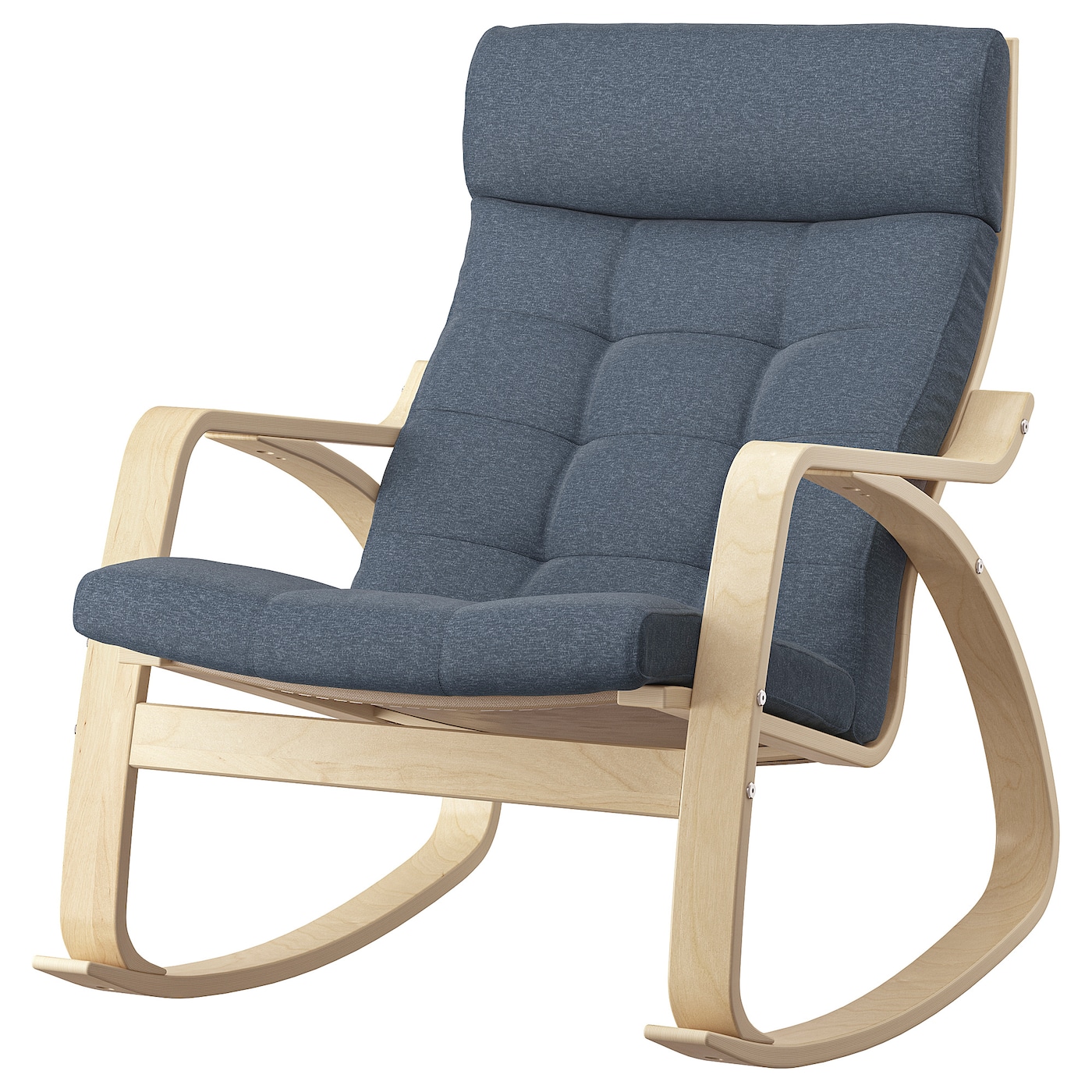 IKEA POÄNG krzesło bujane, okl brzoz/Gunnared niebieski, Szerokość: 68 cm