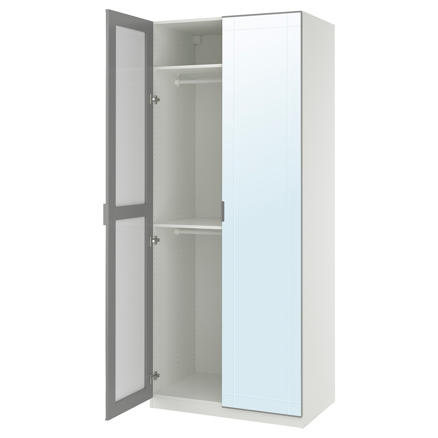 IKEA PAX / KAMMARTORP kombinacja szafy, biały lustro/szary, 100x60x236 cm