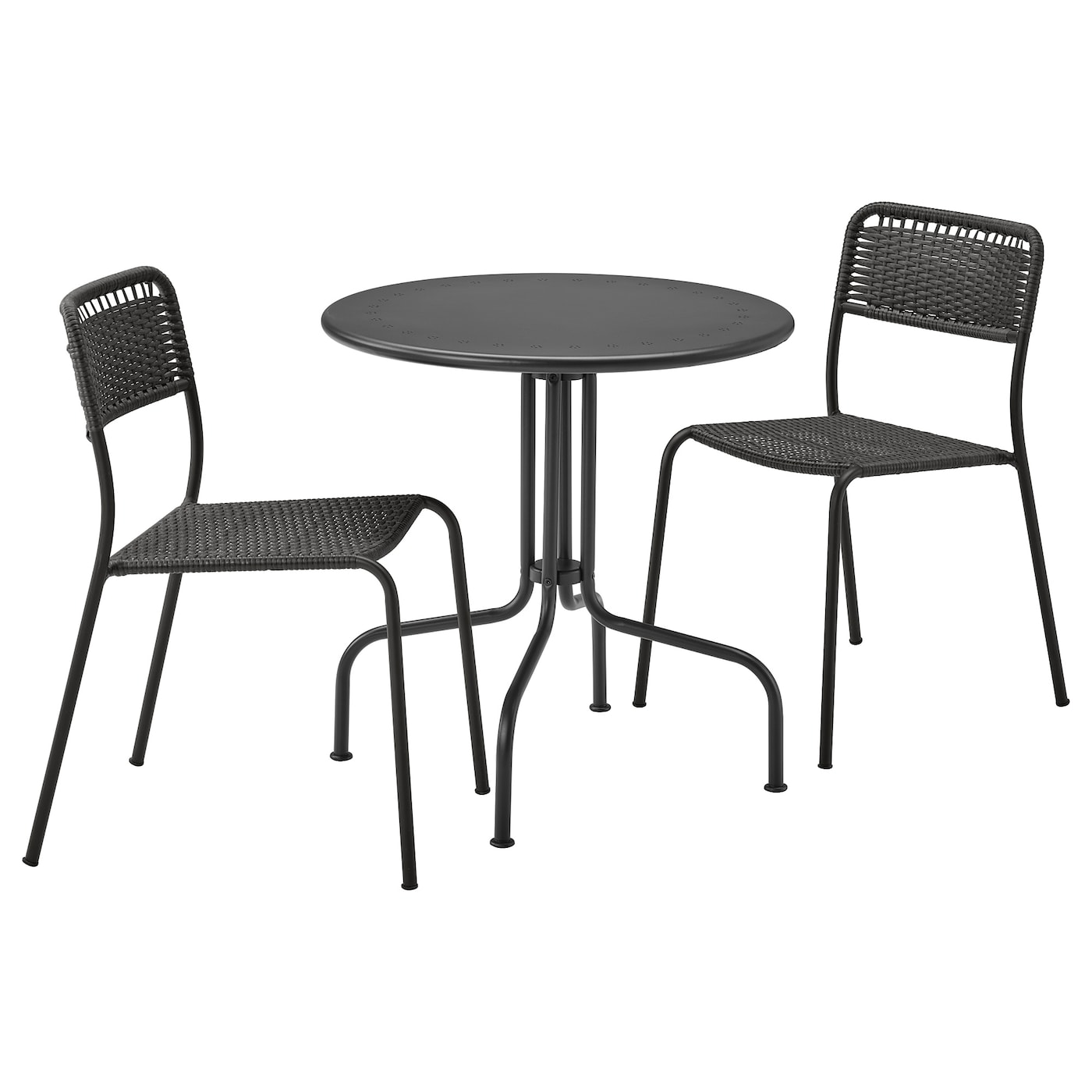IKEA LÄCKÖ / VIHOLMEN stół+2 krzesła, na zewnątrz, Läckö/Viholmen szary/ciemnoszary