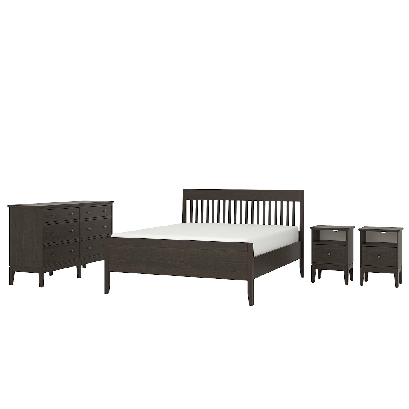 IKEA IDANÄS zestaw mebli do sypialni 4 szt, ciemnobrązowy, 140x200 cm