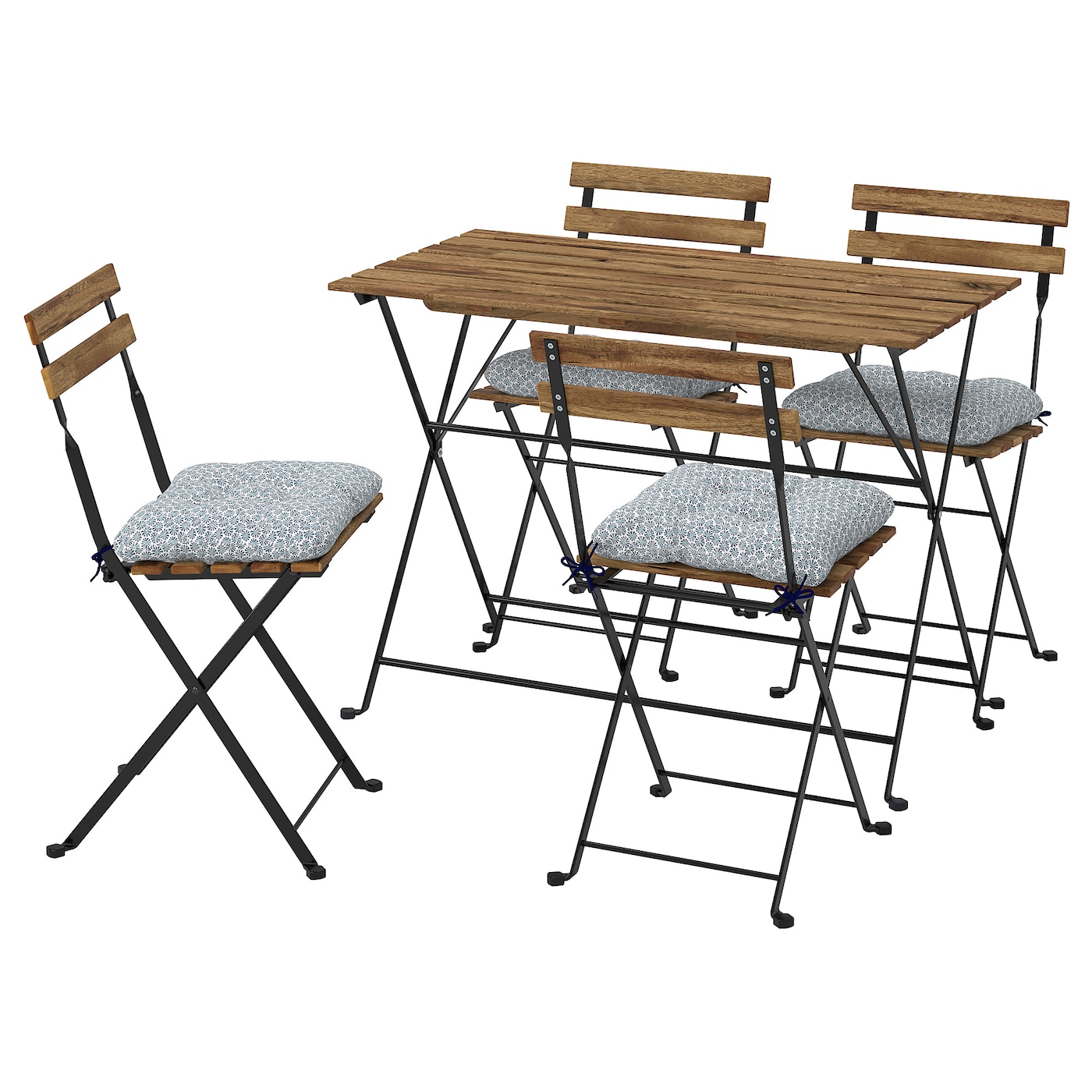 IKEA TÄRNÖ stół+4 krzeseł, na zewnątrz, Tärnö czarny/jasnobrązowa bejca/Klösan niebieski, Długość stołu: 100 cm