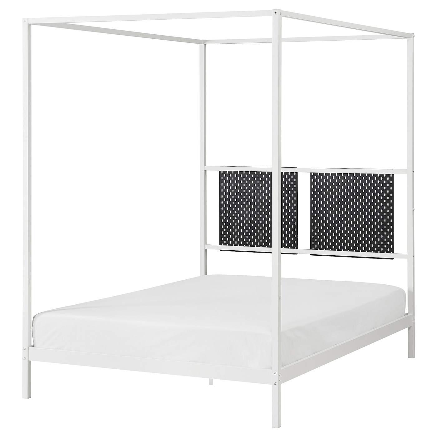 IKEA VITARNA rama łóżka z baldachimem, biały Luröy/Skådis czarny, 140x200 cm