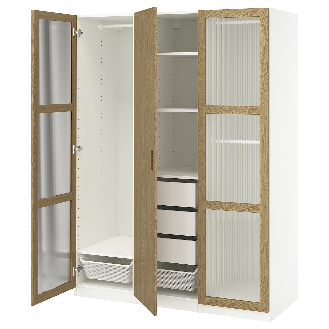 IKEA PAX / TONSTAD kombinacja szafy, biały/okl dęb szkło, 150x60x201 cm