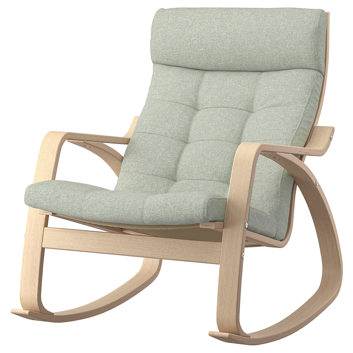 IKEA POÄNG krzesło bujane, okleina dębowa bejcowana na biało/Gunnared jasnozielony, Szerokość: 68 cm