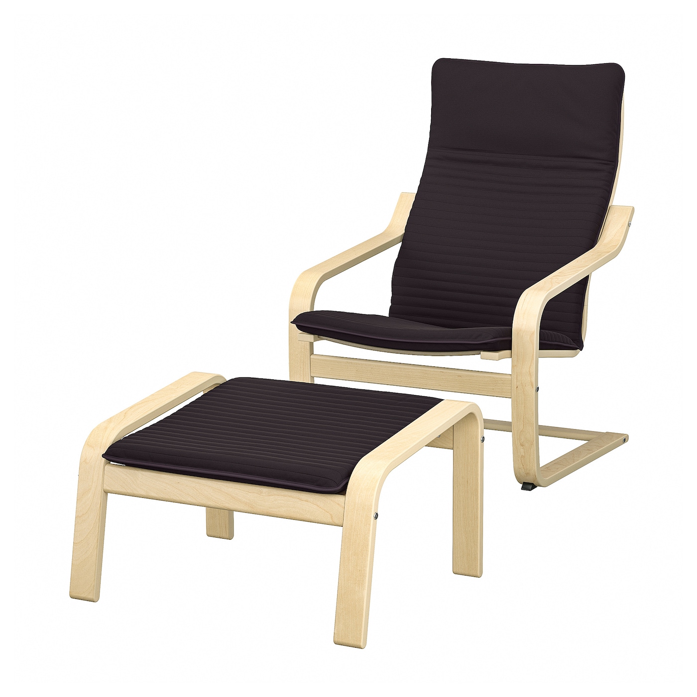 IKEA POÄNG fotel/podnóżek, okl brzoz/Knisa czarny