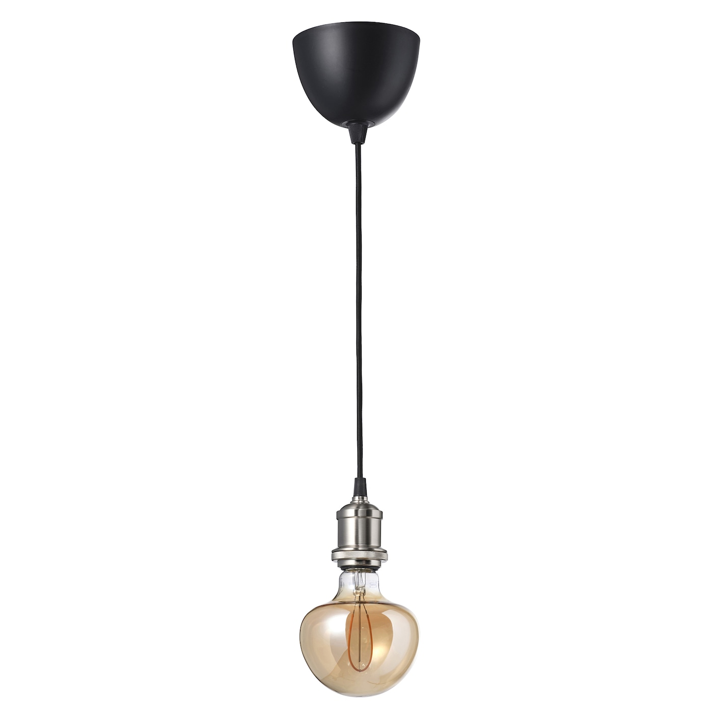 IKEA JÄLLBY / MOLNART lampa wisząca z żarówką, tkanina niklowano/grzyb brązowe szkło przezroczyste