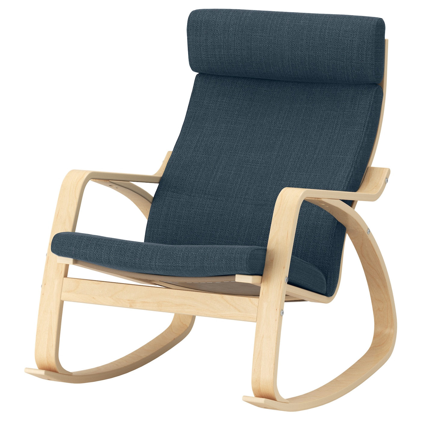 IKEA POÄNG krzesło bujane, okl brzoz/Hillared granatowy, Szerokość: 68 cm