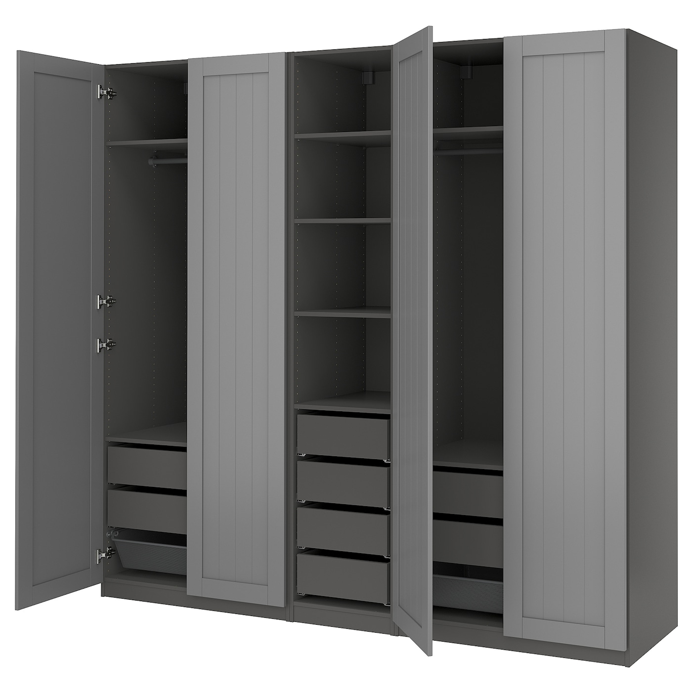 IKEA PAX / GULLABERG kombinacja szafy, ciemnoszary/szary, 250x60x236 cm