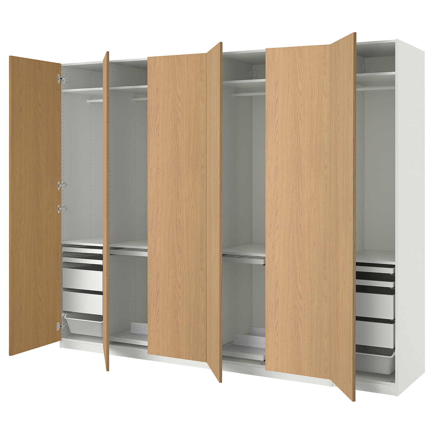 IKEA PAX / STORKLINTA kombinacja szafy, biały/imit. dębu, 300x60x236 cm