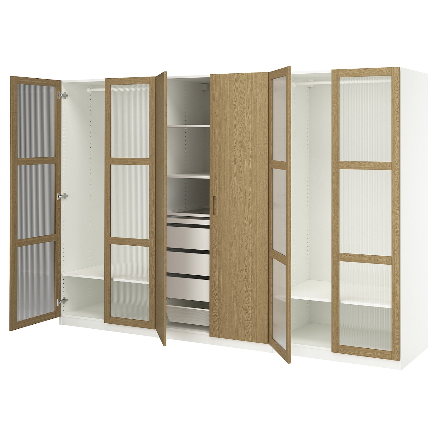 IKEA PAX / TONSTAD kombinacja szafy, biały/okl dęb szkło, 300x60x201 cm