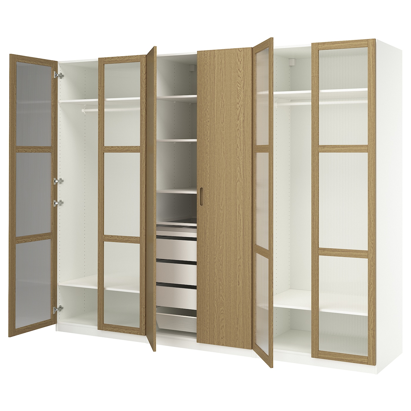 IKEA PAX / TONSTAD kombinacja szafy, biały/okl dęb szkło, 300x60x236 cm