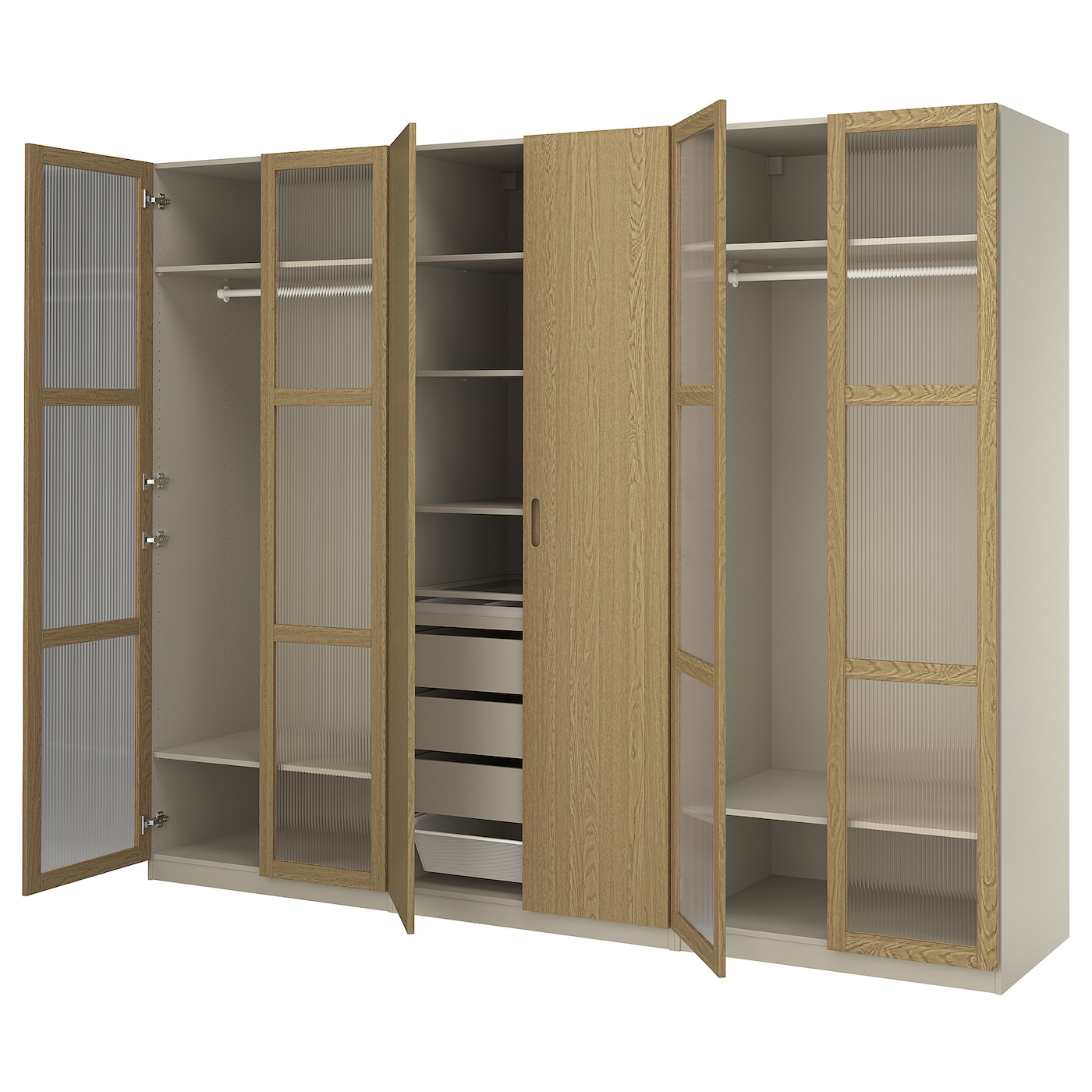 IKEA PAX / TONSTAD kombinacja szafy, szarobeżowy/okl dęb szkło, 300x60x236 cm