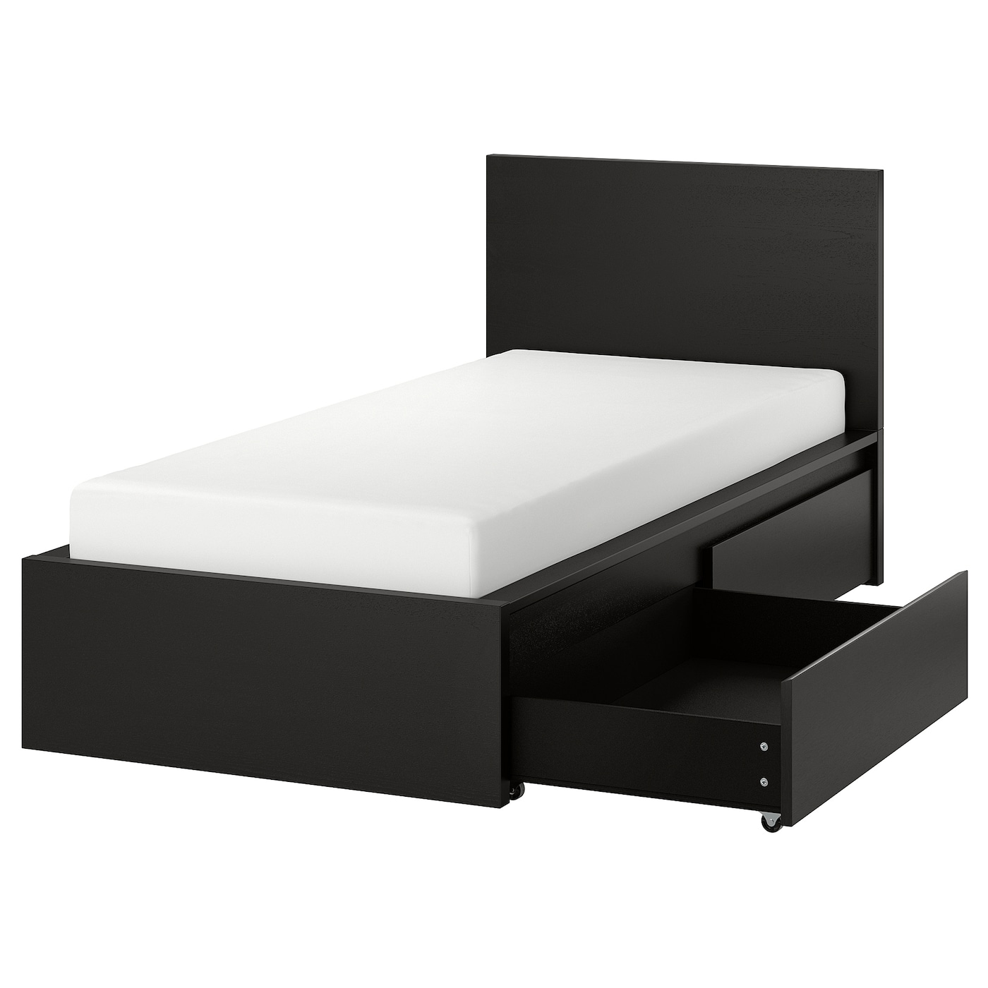 IKEA MALM Rama łóżka z 2 pojemnikami, czarnobrąz, 90x200 cm
