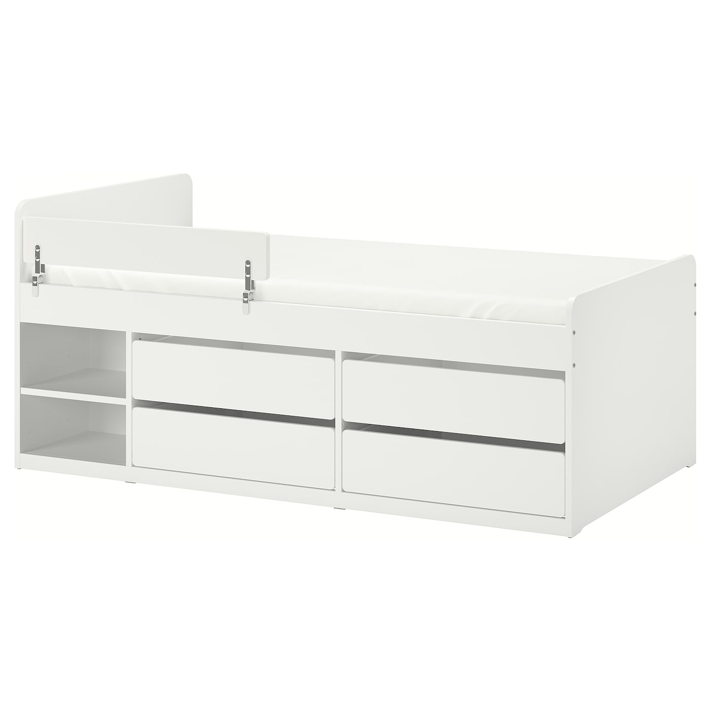 IKEA SLÄKT / NATTAPA rama łóżka z szuf. i barierką+dno, biały, 90x200 cm