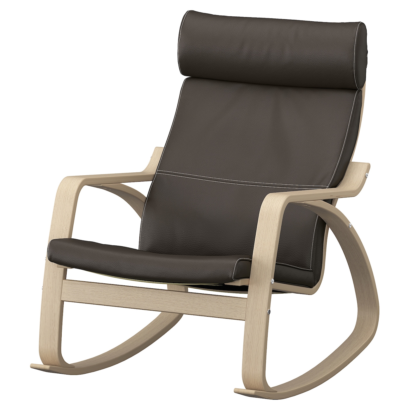 IKEA POÄNG krzesło bujane, okleina dębowa bejcowana na biało/Glose ciemnobrązowy, Szerokość: 68 cm