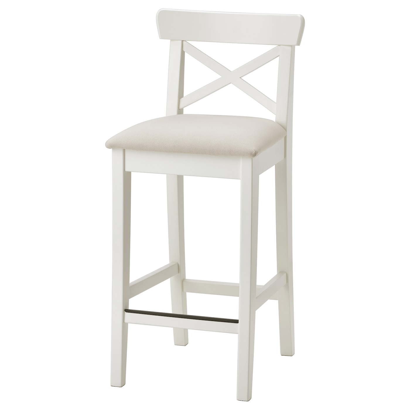 IKEA INGOLF Stołek barowy z oparciem, biały/Hallarp beżowy, 65 cm