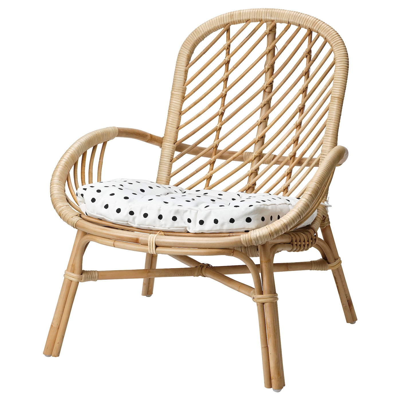 IKEA BROBOCK / BJÖRKTRAST fotel z poduszką, rattan biały/czarny