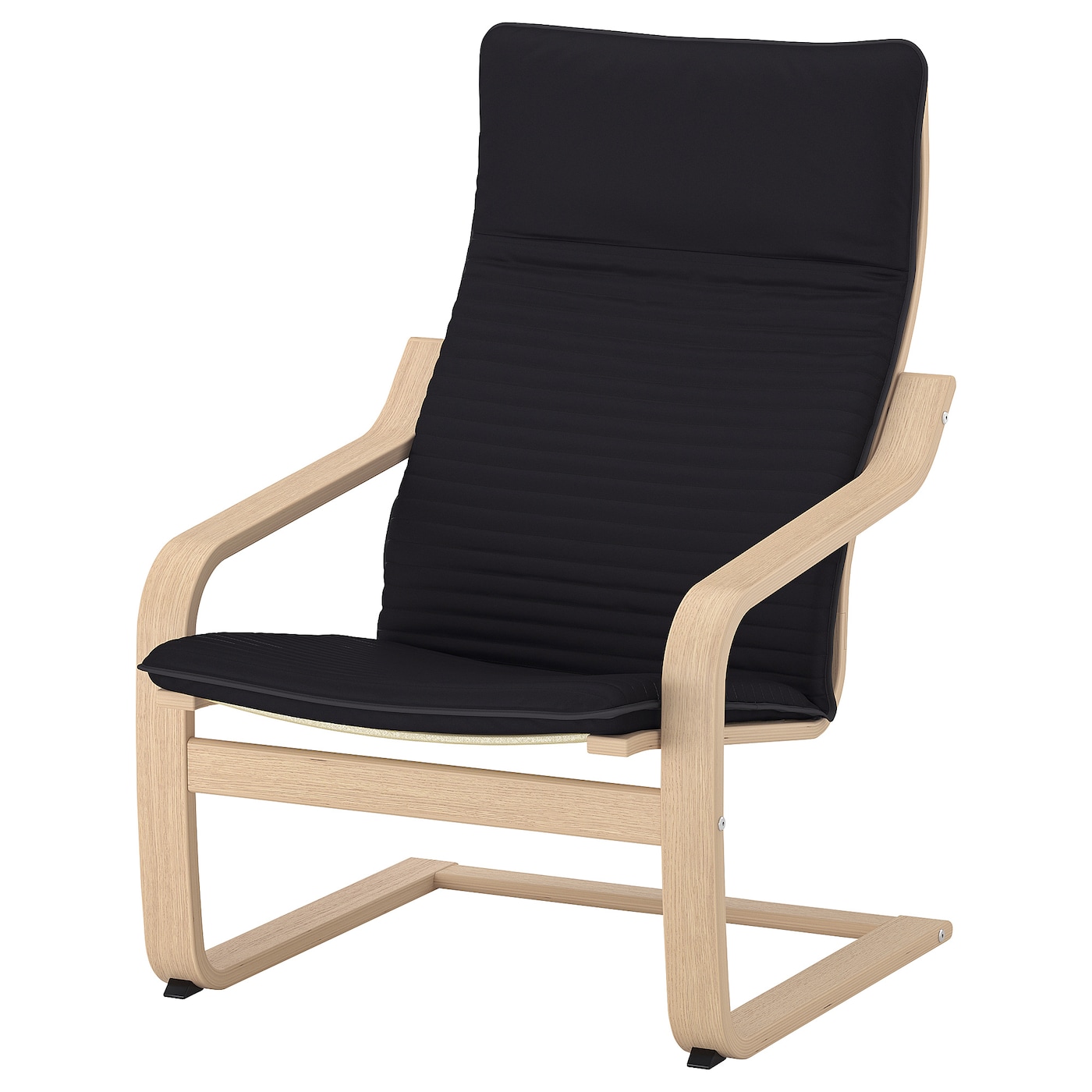 IKEA POÄNG fotel, okleina dębowa bejcowana na biało/Knisa czarny, Szerokość: 68 cm