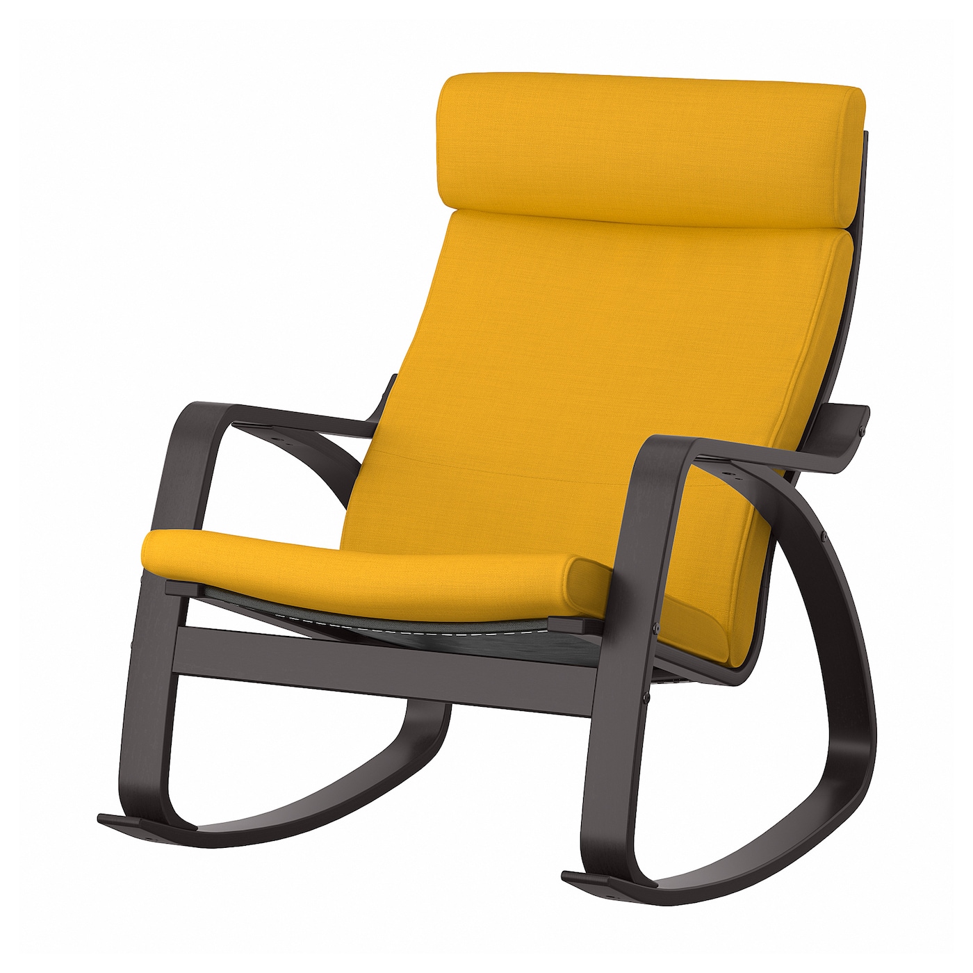 IKEA POÄNG krzesło bujane, czarnybrąz/Skiftebo żółty, Szerokość: 68 cm