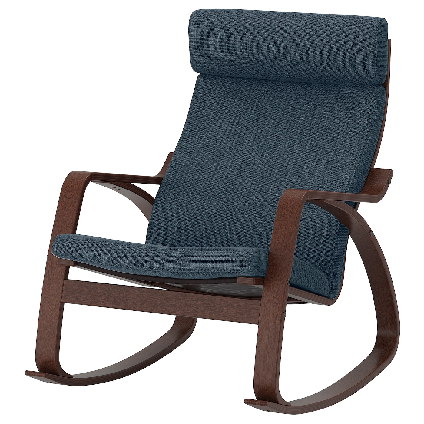 IKEA POÄNG krzesło bujane, brązowy/Hillared granatowy, Szerokość: 68 cm