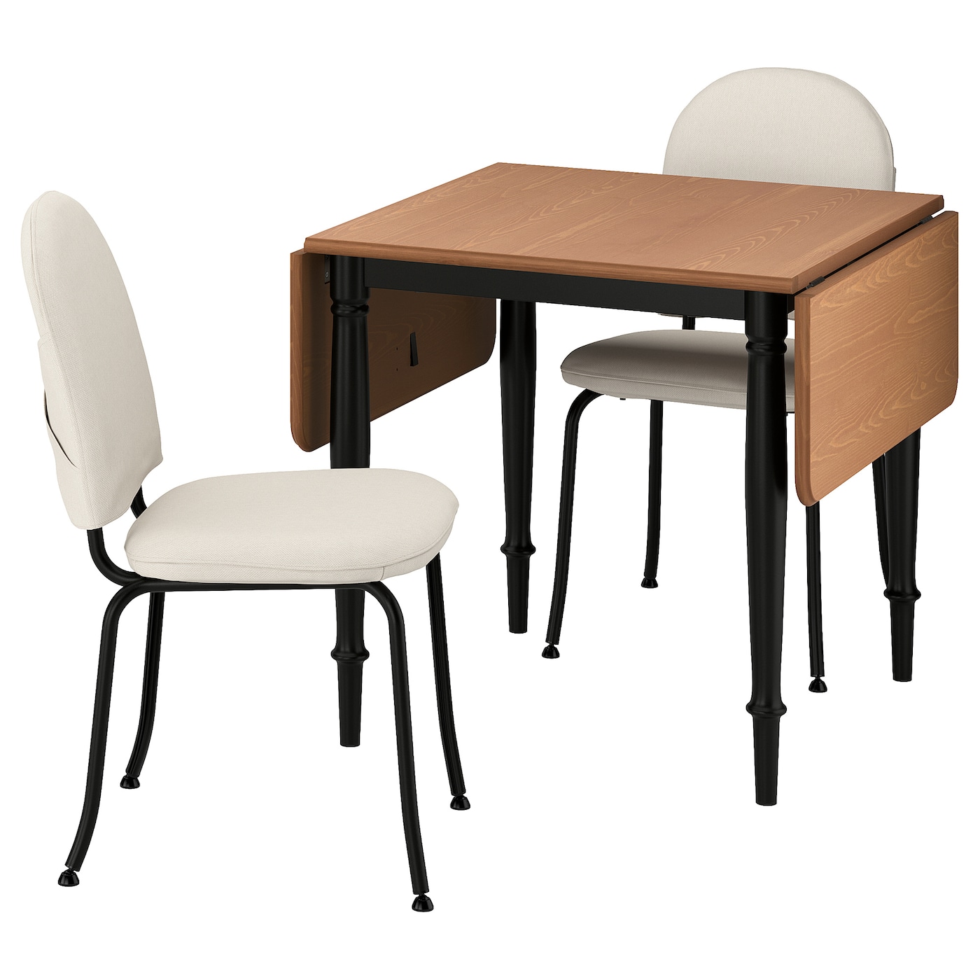 IKEA DANDERYD / EBBALYCKE stół i 2 krzesła, sosna czarny/Idekulla beżowy, 74/134x80 cm