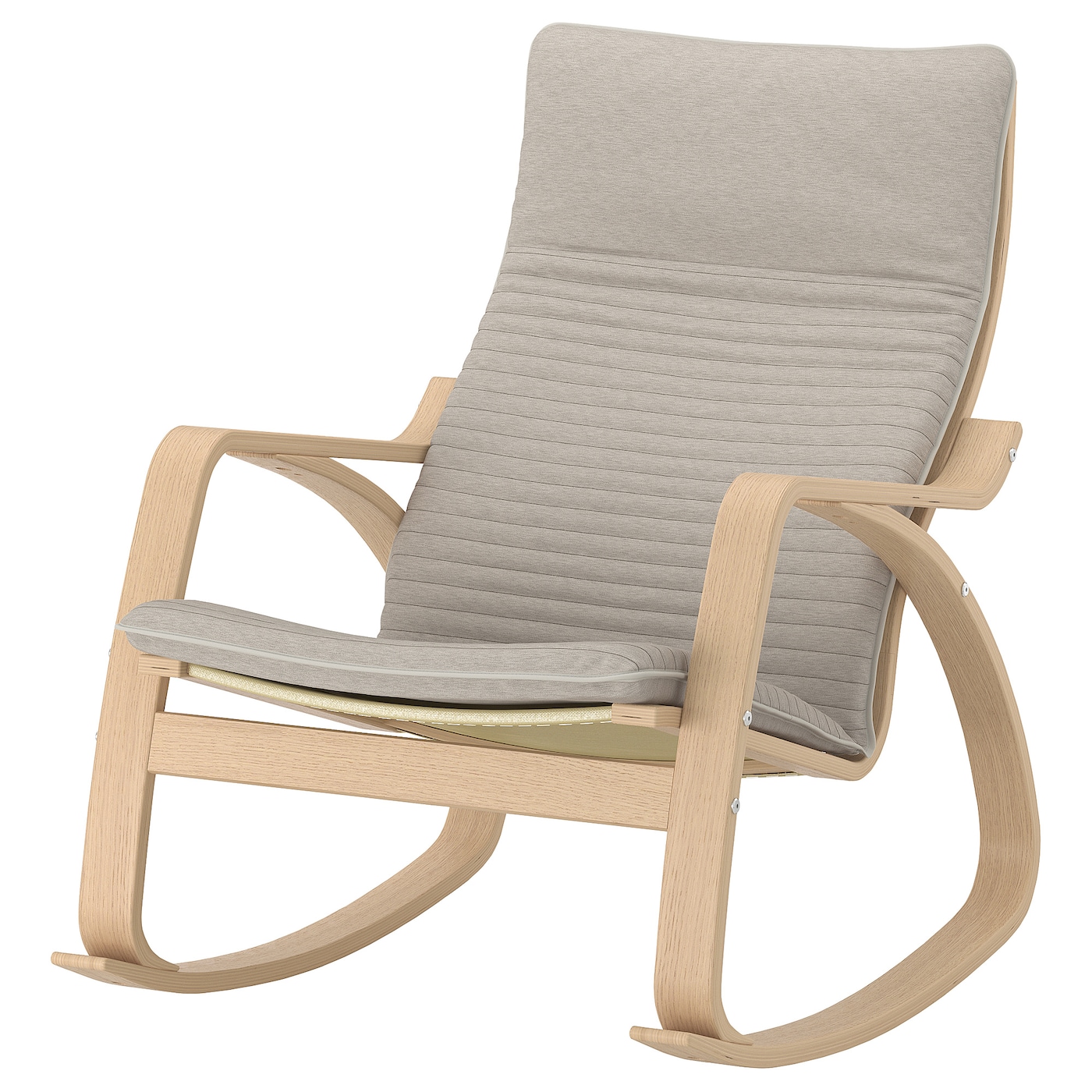 IKEA POÄNG krzesło bujane, okleina dębowa bejcowana na biało/Knisa jasnobeżowy, Szerokość: 68 cm