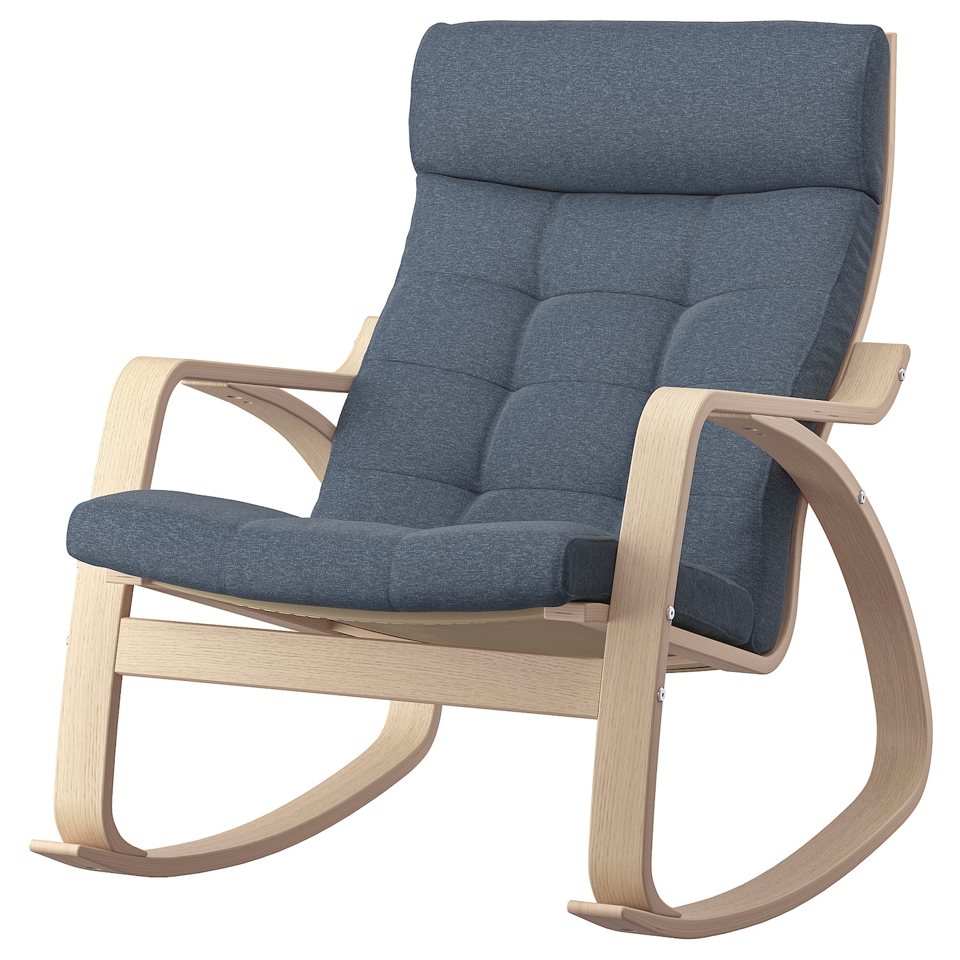 IKEA POÄNG krzesło bujane, okleina dębowa bejcowana na biało/Gunnared niebieski, Szerokość: 68 cm