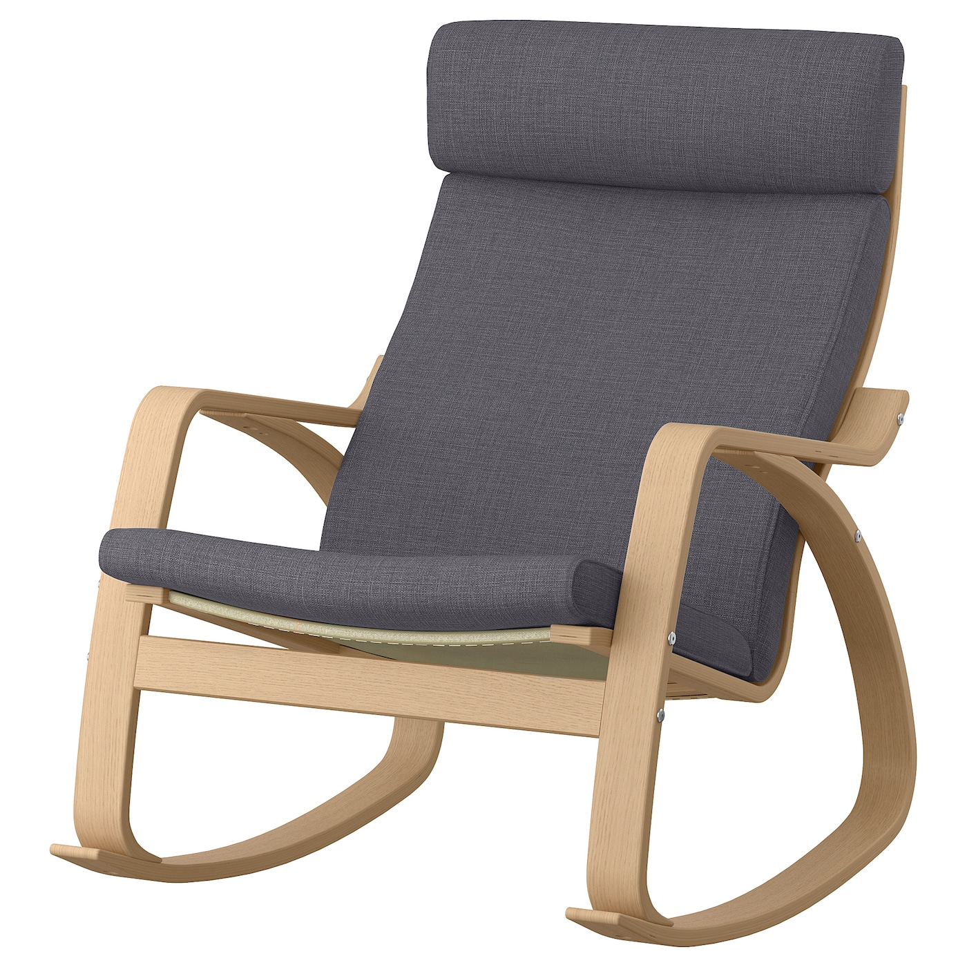 IKEA POÄNG krzesło bujane, okleina dębowa bejcowana na biało/Skiftebo ciemnoszary, Szerokość: 68 cm