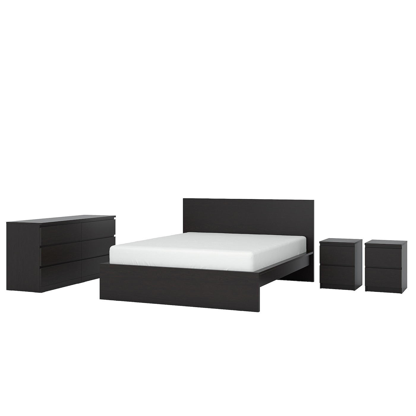 IKEA MALM zestaw mebli do sypialni 4 szt, czarnybrąz, 140x200 cm