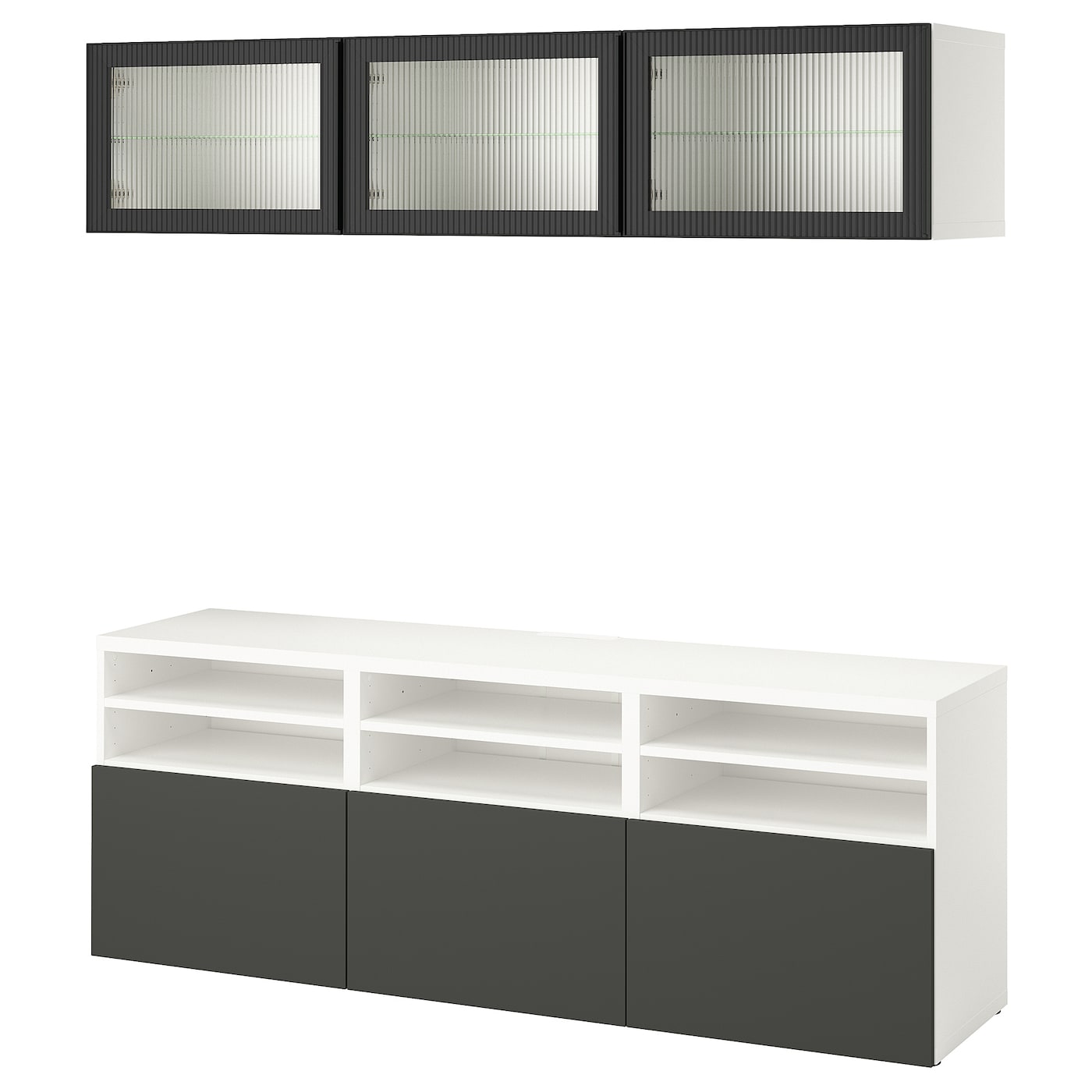 IKEA BESTÅ kombinacja na TV/szklane drzwi, biały Lappviken/Fällsvik antracyt, 180x42x192 cm
