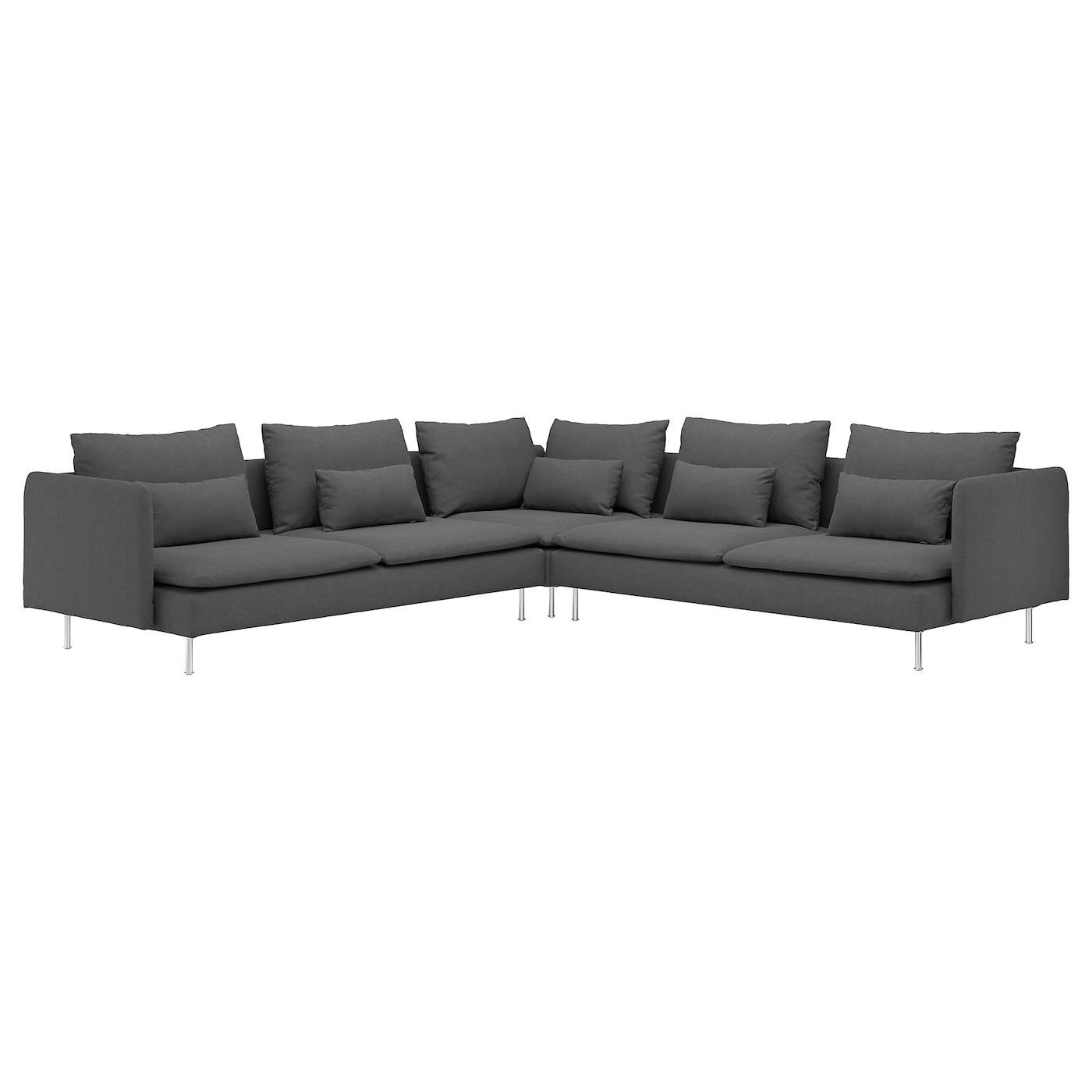 IKEA SÖDERHAMN sofa narożna, 6-osobowa, Tallmyra średnioszary, Wysokość z poduchami oparcia: 83 cm